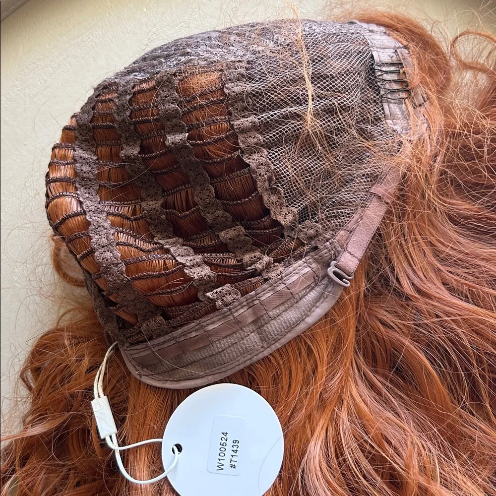 Halo Ginger Auburn Long Wavy Wig with Curtain Bangs Natural Middle Part 26”NWT